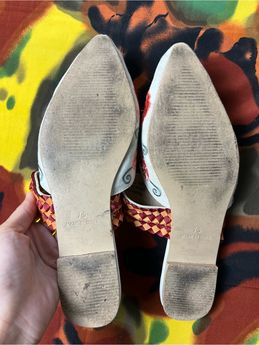 Haute Hippie red floral embroidered slip-on mules with woven strap women’s 7.5 - Picture 4 of 15